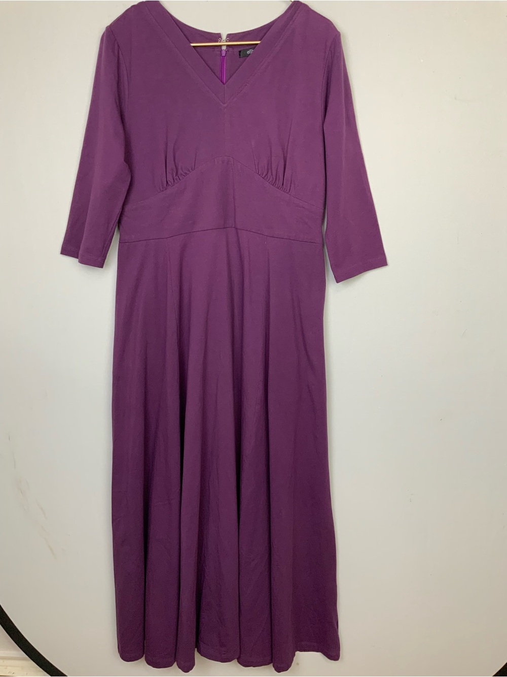 Eshakti Sz 16 XL Purple V-Neck 3/4 Sleeve Empire Waist Fit & Flare Maxi Dress